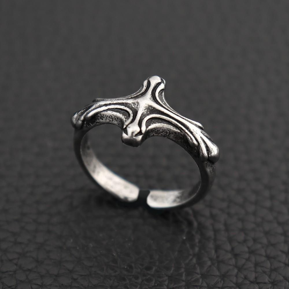 Trendy Handmade Ribbed Cross Minimalist Men's Open Ring Vintage Creative Punk Hip Hop Cool Personalized Jewelry Accessories