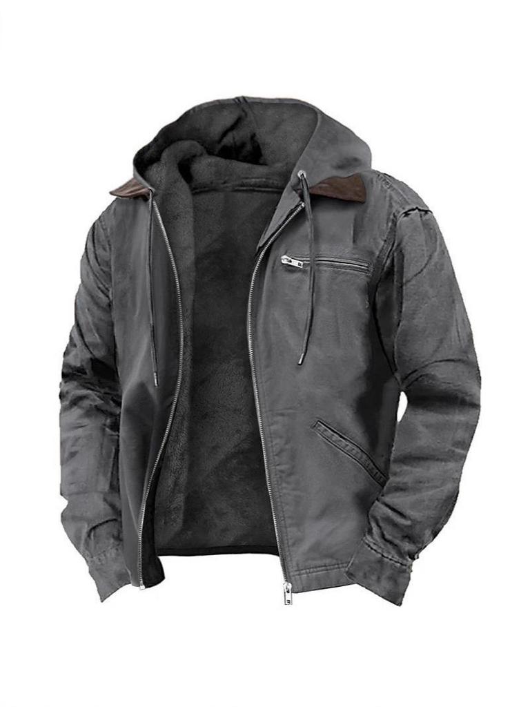 2025 European & American Men's Retro Hooded Zipper Jacket - Trendy, Casual & Versatile