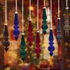 6pcs Flocked Velvet Christmas Gourd Pendant Shatterproof Plastic Christmas Cone Ball Set Reusable Xmas Tree Hanging Ornaments