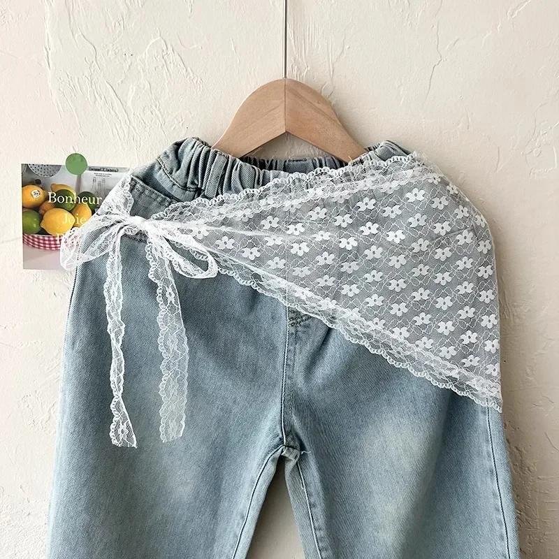 Lace Flower Jeans T-shirt Scarves Headband Elegant Women Lace Flower White Sweet Triangle Scarf Ins Style Ribbon Artistic Travel