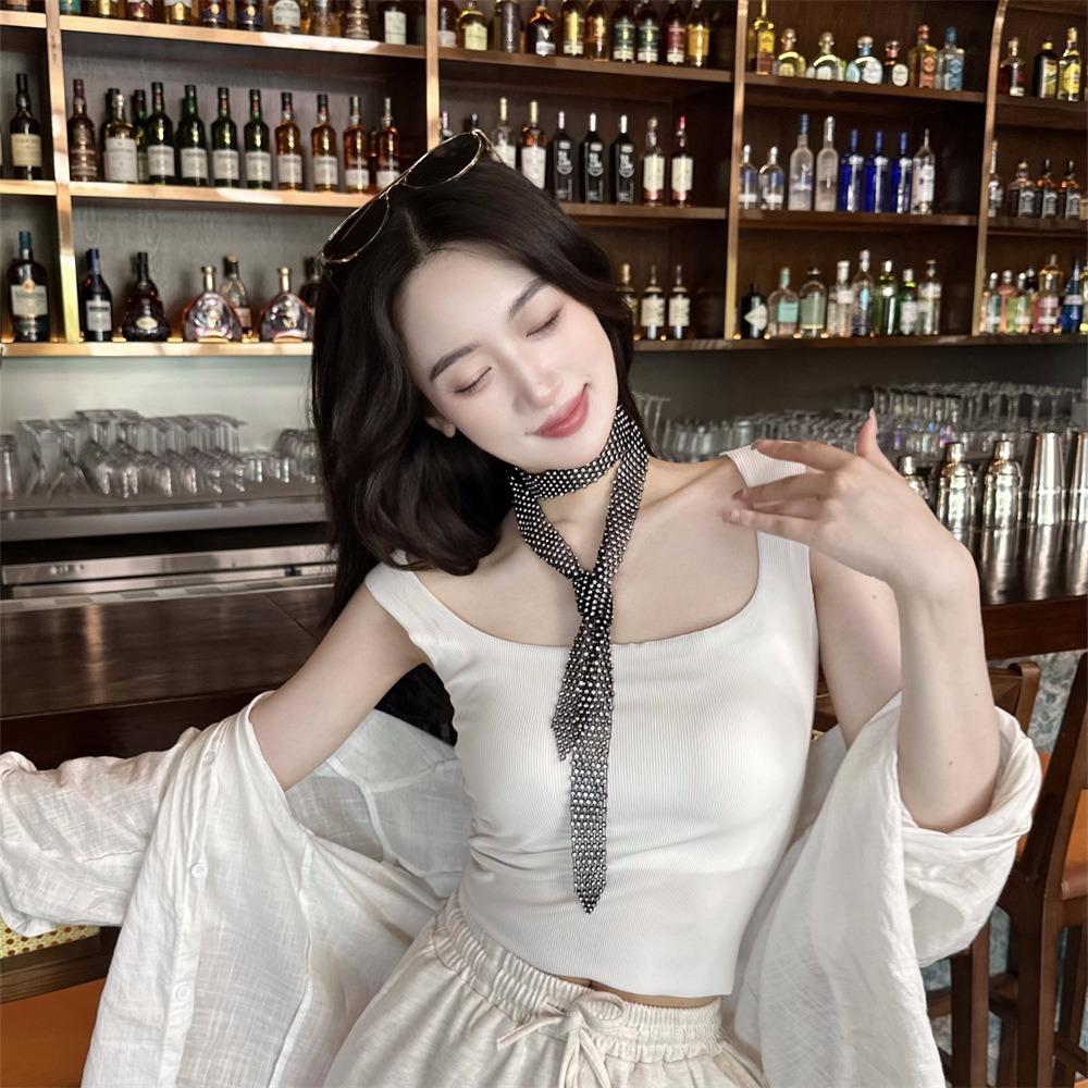 Shiny Rhinestone Tie Black/White Dazzling Embellished Tie Sexy Necktie  Unisex