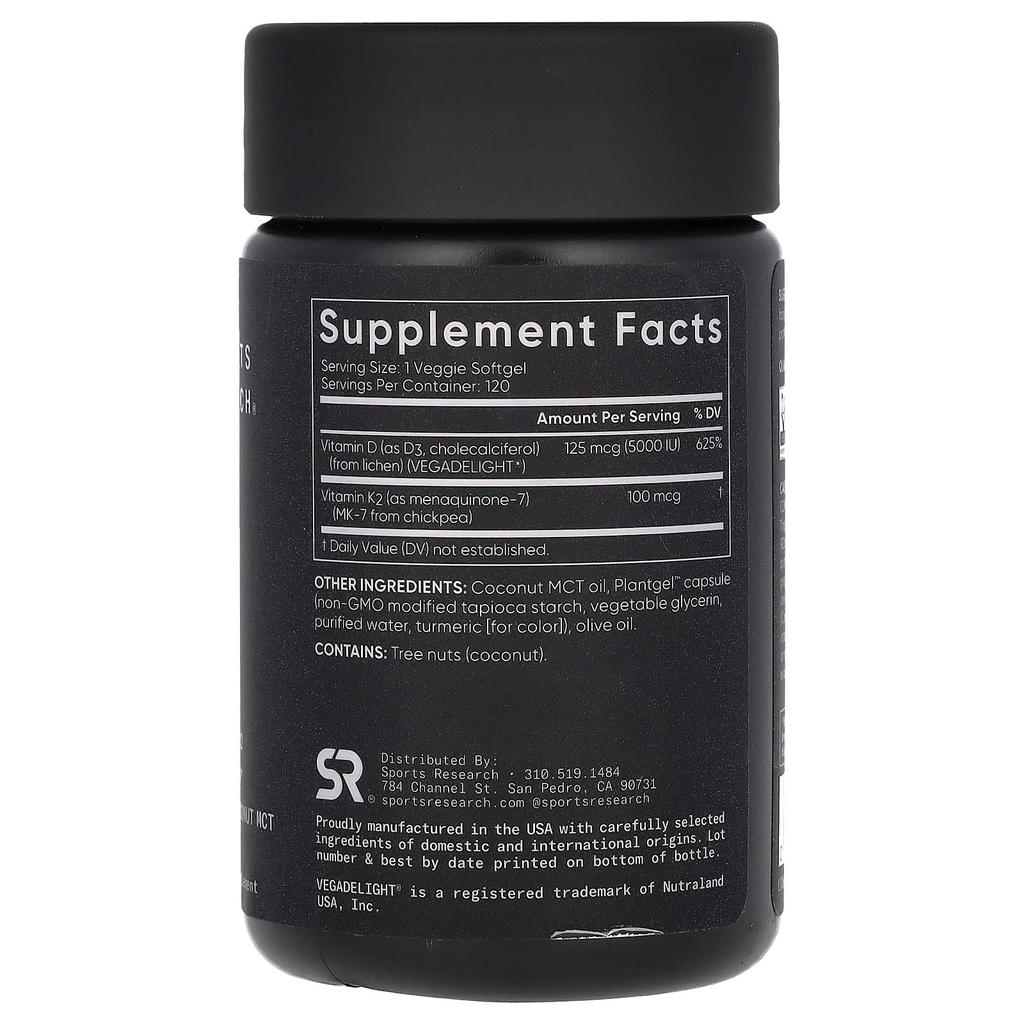D3 + K2, Vegetarian, Veggie Softgels 120 Tablets