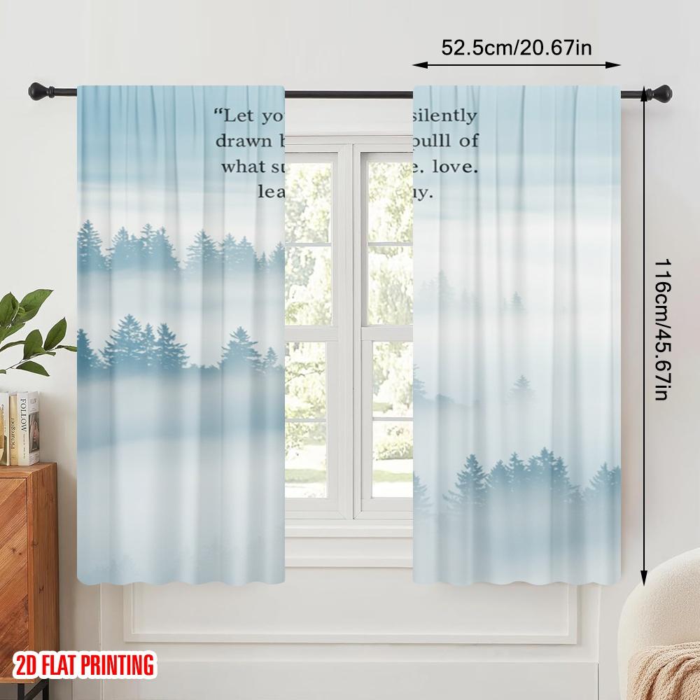 2pcs 2D Flat Printing Curtains Misty Pine Forest Fabric Without Electricity Birthday Party Use for Entryway Room Parties
