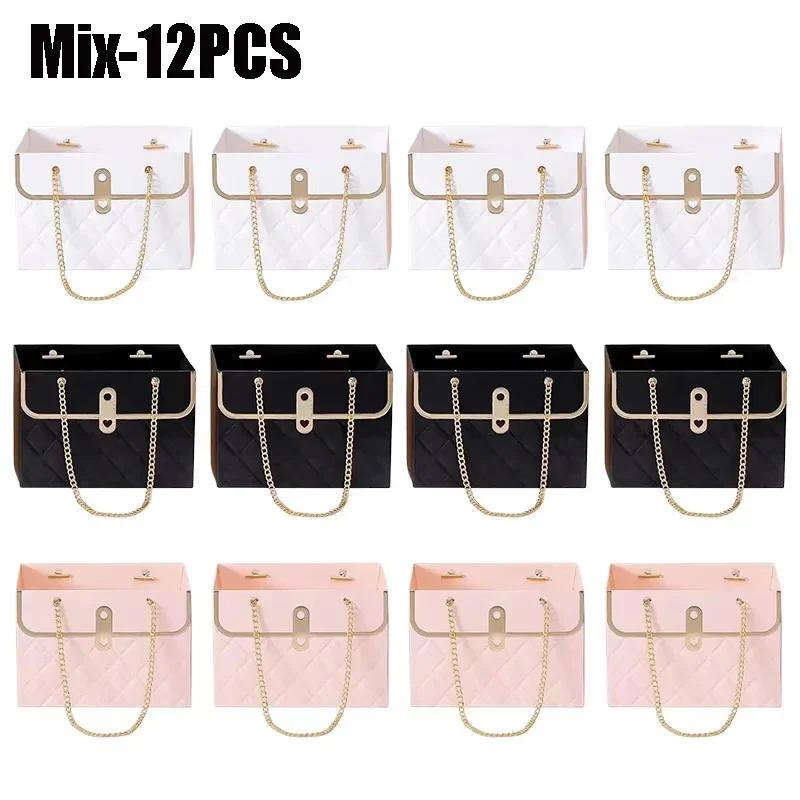 Flower Bags for Bouquets Small Flower Boxes for Arrangements with Metal Chain Cute Purse Paper Gift Box Floral Packing Tote Bags