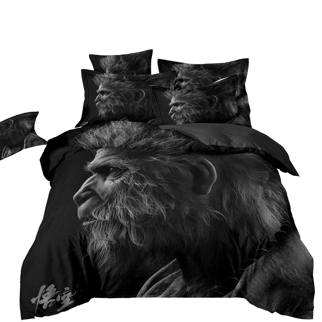Black Myth Wukong Bedding Set,Game Characters Goku Bedding Set,Black 3D Printing Quilt Cover Pillowcase For Children and Adults