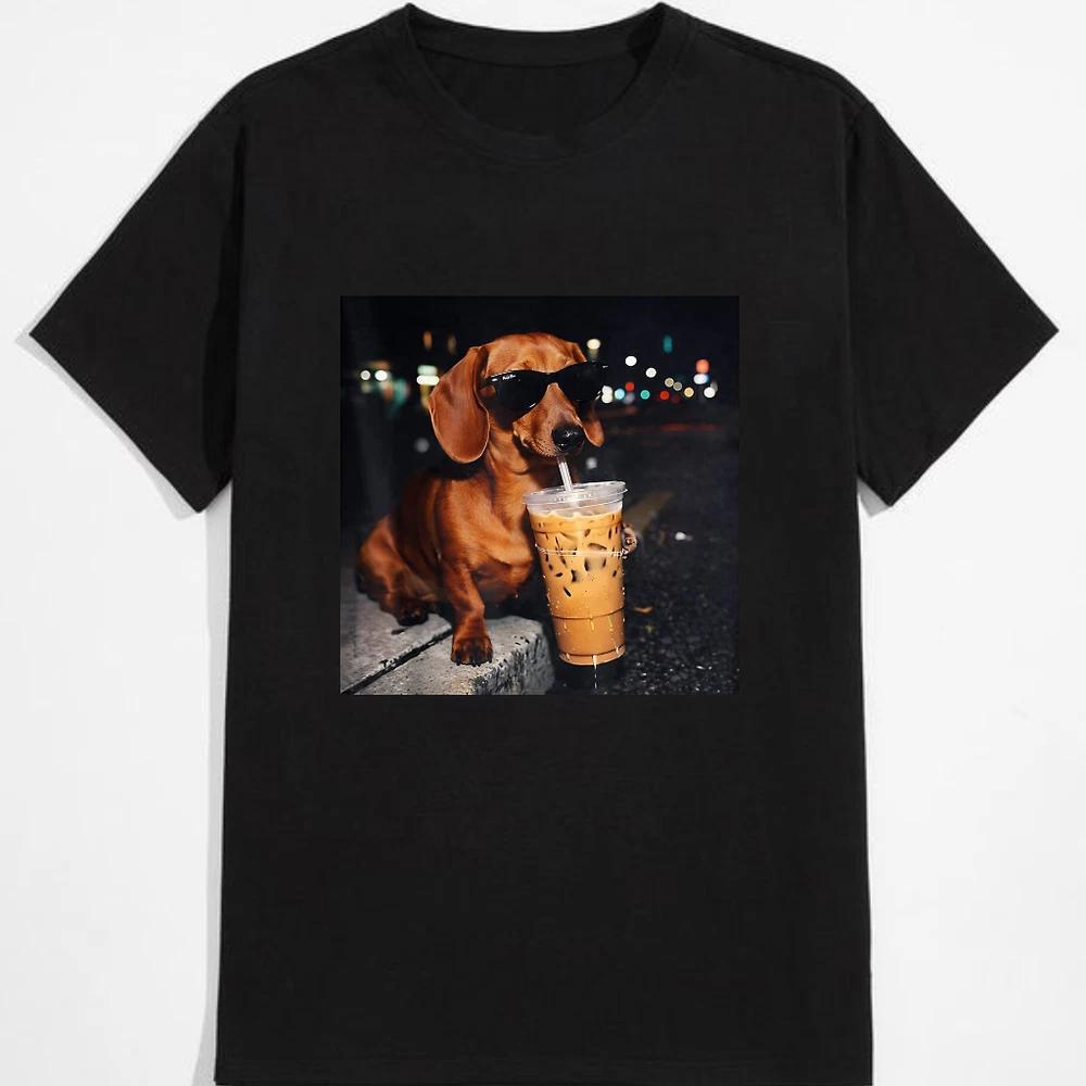 Funny dachshund iced coffee tshirt for dog lovers S