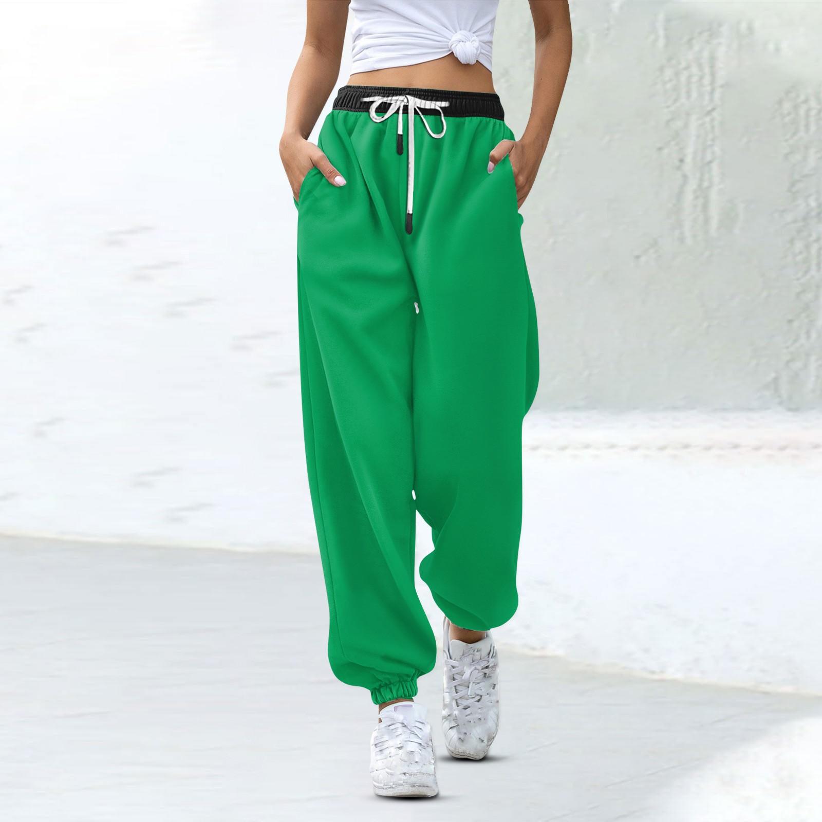 

Женские модные спортивные повседневные спортивные штаны с карманами на шнурке и в тон XXXL зелёный