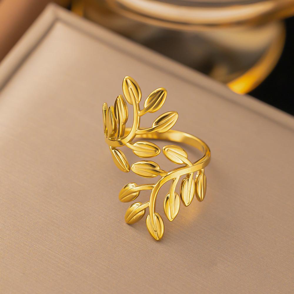 Luxury Leaf Stainless Steel Rings For Women Fashion Gold Plated Leaves Adjustable Open Finger Rings Party Wedding Jewelry Gift