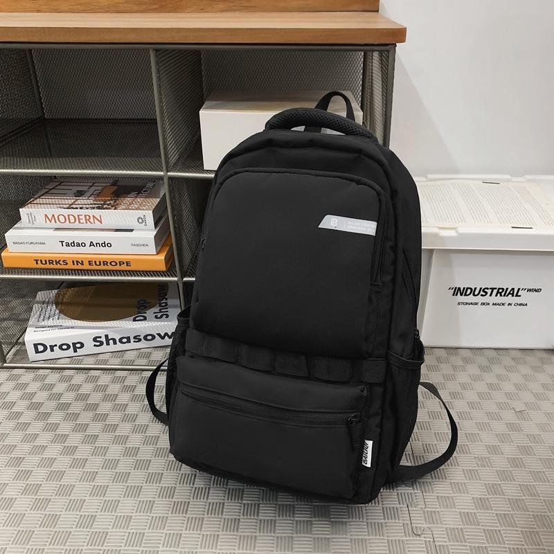 Men Solid Color Backpack Large Capacity Computer Bag Travel Couple Backpack Student Schoolbag