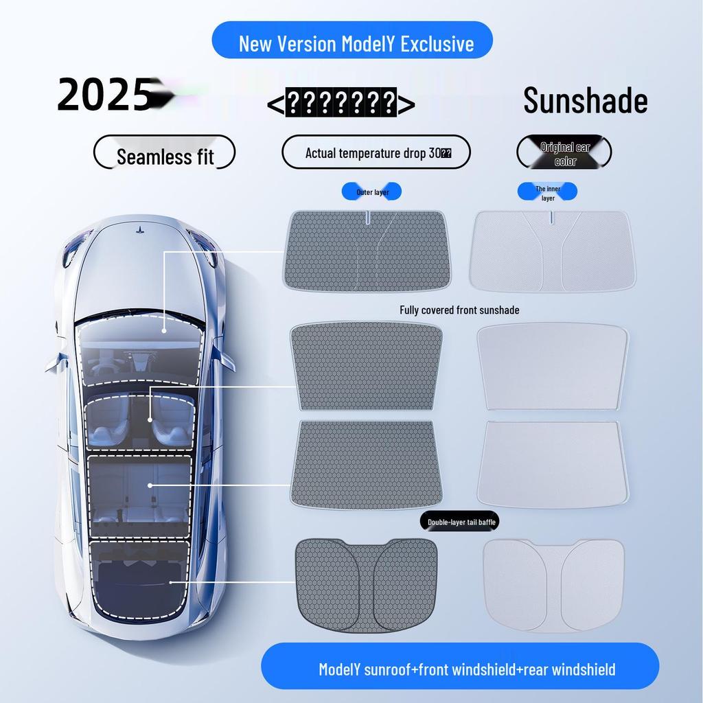 Tesla Model Y/3 Sunroof and Windshield Sunshade: Heat Insulation Accessory