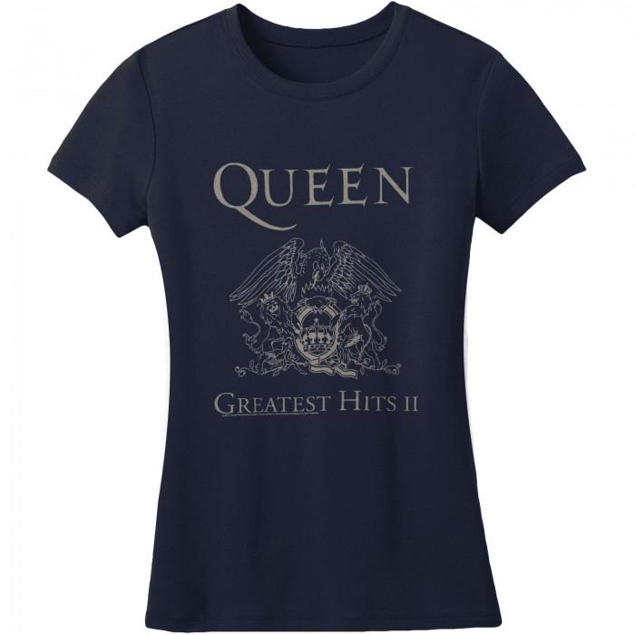 Queen Womens/Ladies Greatest Hits II Skinny T-Shirt L bleu