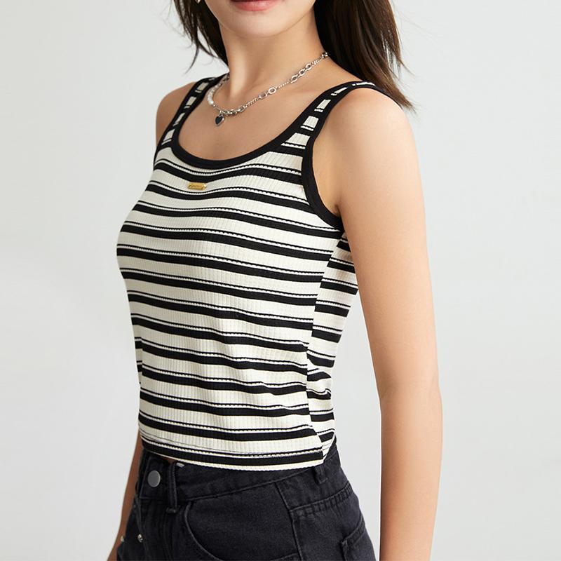 Women's Tank Top Square Neck T-shirt Striped Slim Fit Casual Top