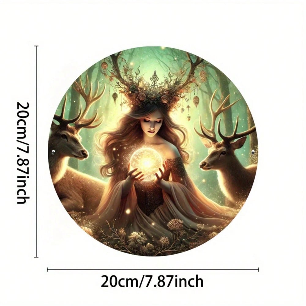 

Celtic Goddess Reindeer Metal Round Sign Christmas Housewarming Gift Wall Decor 20x20 різнокольоровий