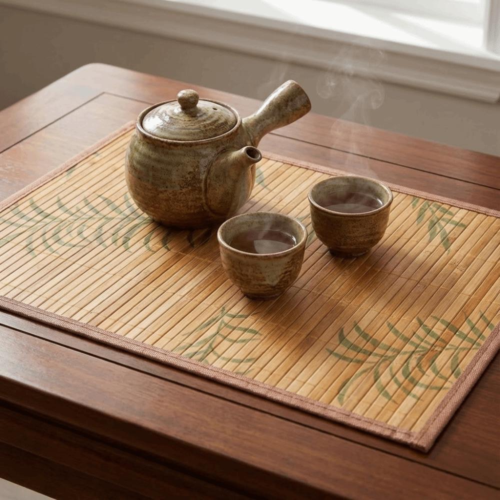Easy-to-clean Foldable Bamboo Placemat Simple Vintage Teacup Mat Non-Slip Multi-Functional Dining Table Mat Kitchen Use