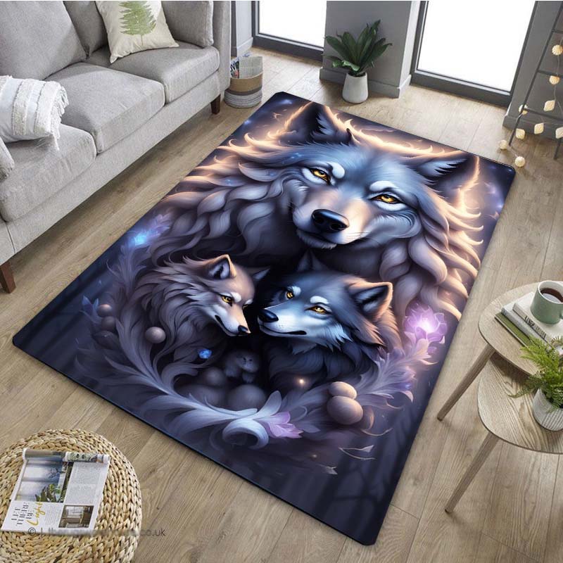 1 Stück Stilvoller Wolf Traumfänger Muster Anti-Rutsch Küchenteppich für Küche Wohnzimmer Schlafzimmer Waschbarer Flanell Teppich