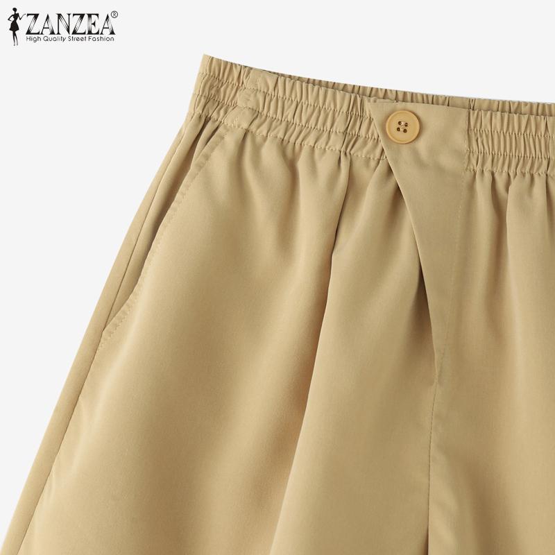 ZANZEA Pantaloncini Casual Estivi da Donna a Vita Elastica Monocolore