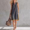 2026 new European and American style V-neck sleeveless cotton and linen dress summer loose casual temperament mid-skirt beach vacation