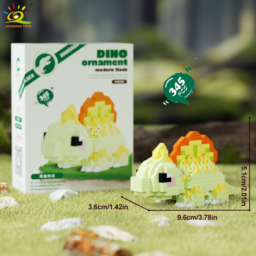 HUIQIBAO MOC Colorful Dinosaur Model Micro Building Block Triceratops Tyrannosaurus Diamond Brick Toy for Children Desk Decor.