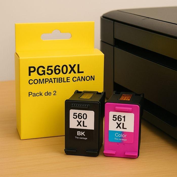 2 Cartouches Compatibles CANON PG-560XL CL-561XL Pixma TS 5300 à TS 7451 &amp; Pixma TS 5350a à TS 7451a &amp; Pixma TS 5350i à TS 7451i