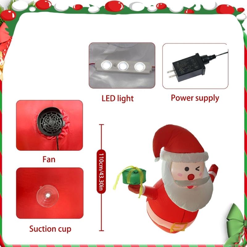 Light Up Inflatable Window Santa Ornament For Outdoor Garden Christmas Party Decoration