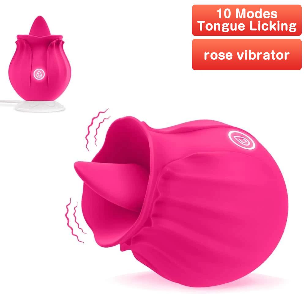 Rose 10 Vibrating Tongue Licking Vibrator Clitoris G-spot Stimulator Pussy Licker Masturbator Adult Couple Female Porn Sex Toys