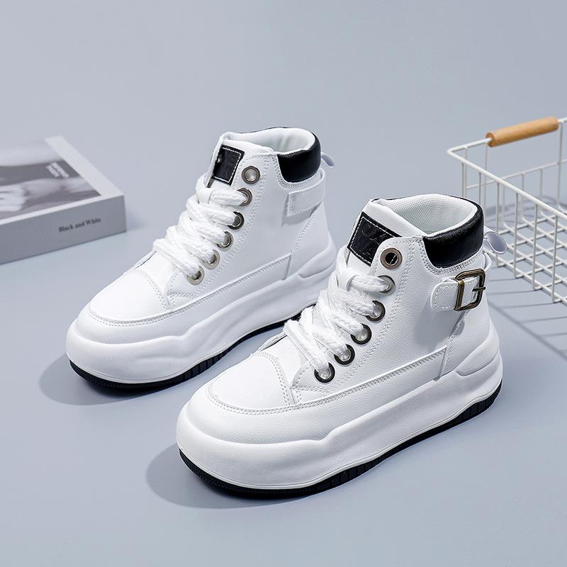 

Новые весенние повседневные студенческие туфли на толстой подошве, универсальные маленькие белые туфли с круглым носком и высоким берцем, кожаная поверхность для сохранения тепла 40