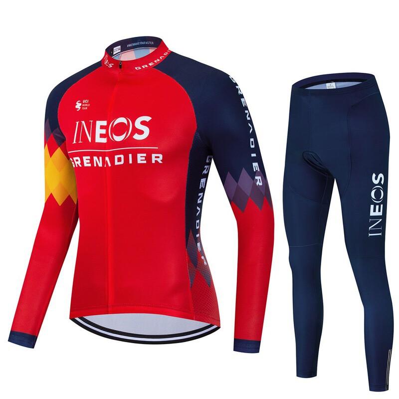 Winter Cycling Kit Thermal Fleece Long Sleeve Jersey Bib Pants Set Road Bike Outdoor Ride