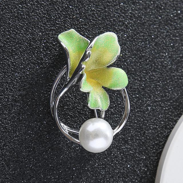 

Новые броши-цветы в розово-зеленом цвете для женщин и девушек, модные белые искусственные жемчужные украшения зелёный