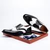 Leather Shoes Men's Genuine Leather British Large Size Dress Black and White Color Matching Men's Shoes Engraved Brock Leather Shoes Wedding Shoes
