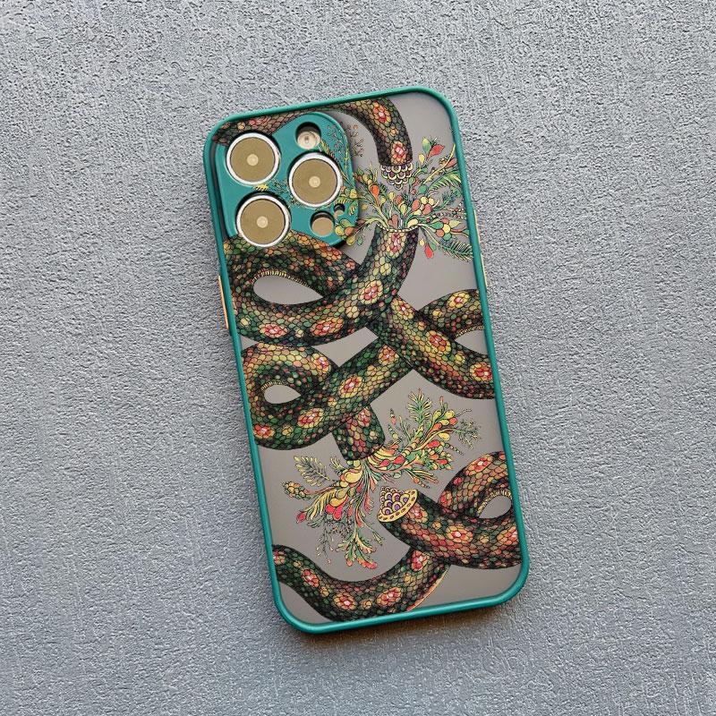 Snake Graphic Flower Phone Case For iPhone 13 Mini 12 11 Pro Max 16 15 14 Pro Max XS XR X 7 8 Plus SE2 Shockproof Matte Covers