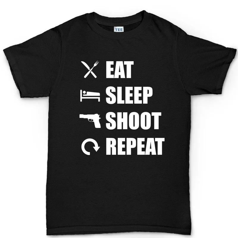 Eat Sleep Shoot Repeat Unisex Cotton TShirt Fitness Muscle Casual Streetwear Black