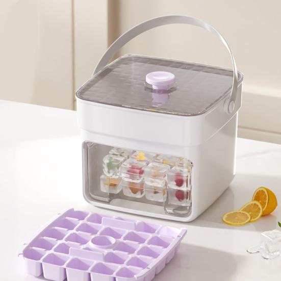 Press-Release Ice Cube Tray with Storage Bin & Ice Shovel Large Capacity Ice Mold for Freezer Leak-Proof Stackable BPA-Free Ice Maker for Home Party