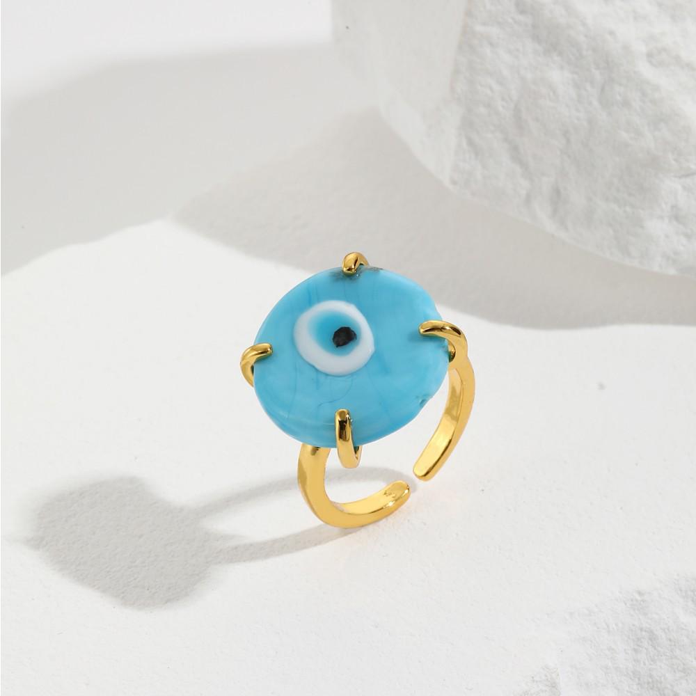 Original Design Runder Türkischer Böser Blick Offener Ring für Damen - Bunte Murano Glas Augen Fingerring.