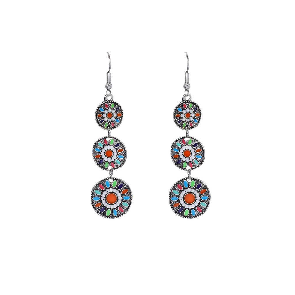 Bohemian Ethnic Style Oval Earrings, Retro Tourist Attractions Ethnic Minority Fringed Beaded Earrings
