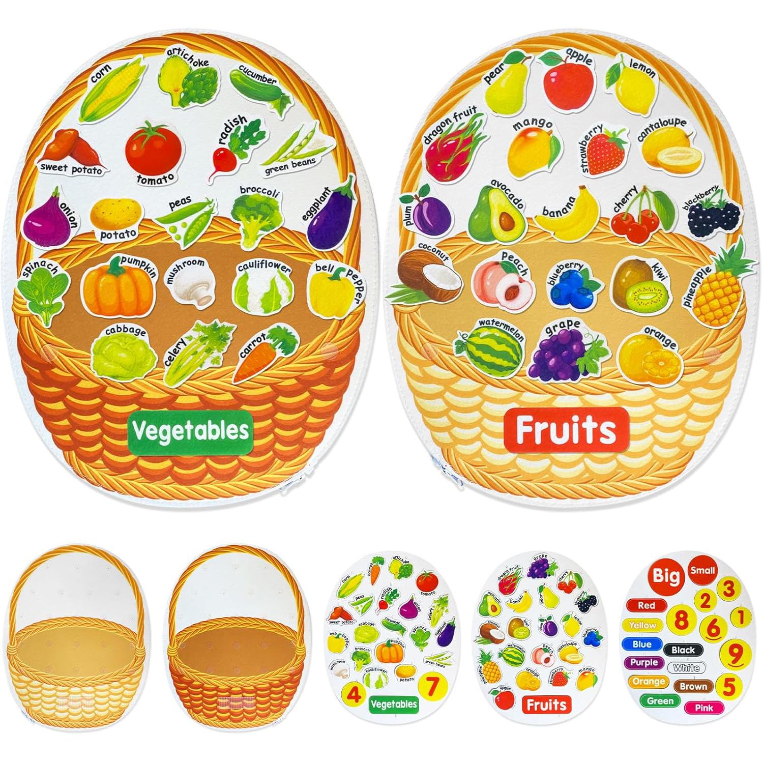 Montessori Busy Board for Toddler, Felt Learning Activity Board,Common Fruits and Vegetables  Sorting Learning for Preschool