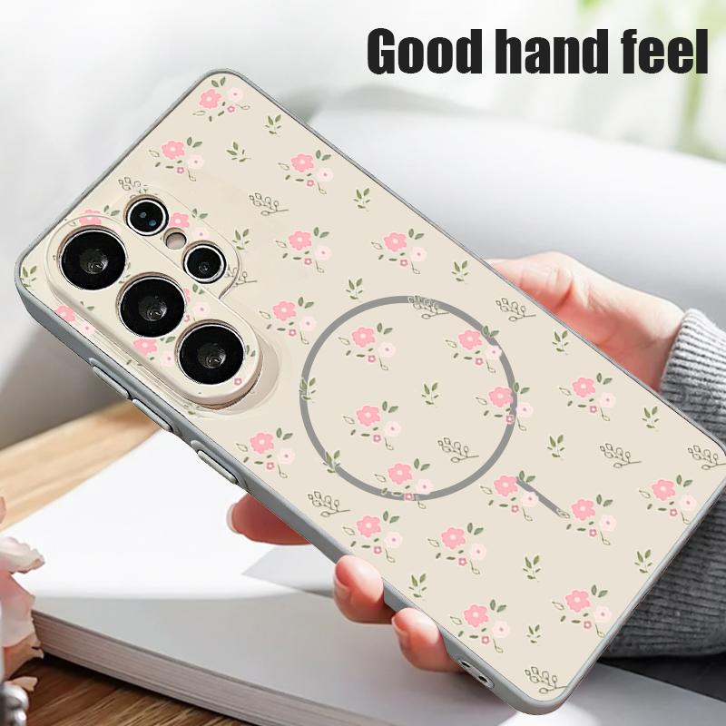 Custodia con Motivo di Fiori Rosa Per Samsung Galaxy S26 Ultra S25 Edge S24 Plus S23 FE S22 A54 A55 A56 5G Magnetica Per Magsafe Copertura Opaca