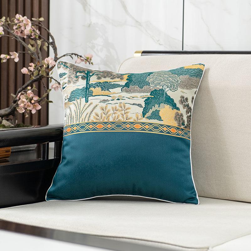 

New Chinese throw pillow light luxury high-end national style landscape painting jacquard soft bag cushion living room pillow sofa pillow cover 30x50 single pillowcase