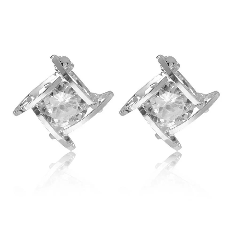 Sparkling Crystal Stud Earrings for Women, Elegant Simple Style Ear Decor, Classic Inlaid Design, Wedding Dating Daily Jewelry