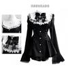 [XHSUKADO] Lace-up "Jirai-kei" (Landmine) Style Dress for Women - Cute Long Sleeves, Detachable Cross Ribbon Brooch, Frills, Lace, Flared Sleeves, A-l