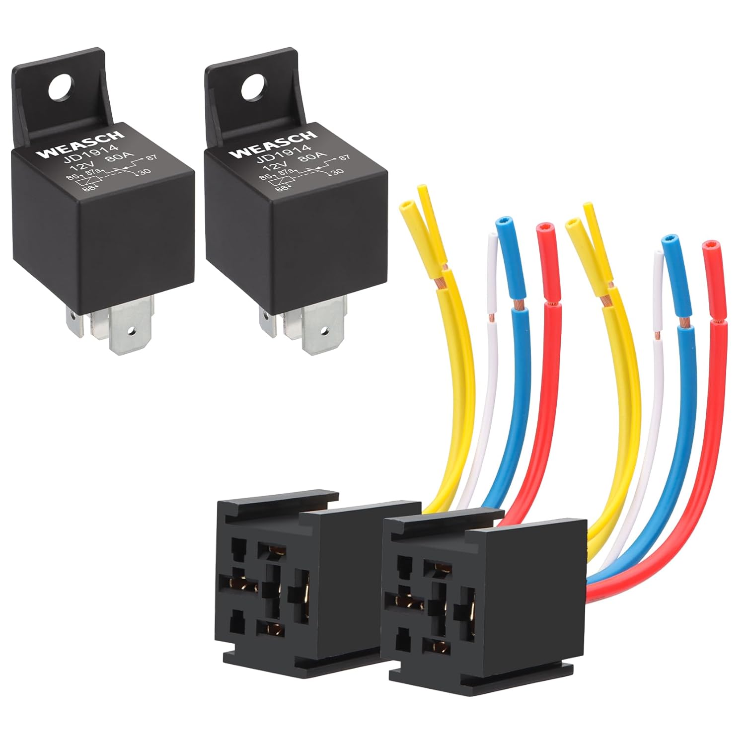 12V JD1914 80A Heavy Duty Relay with Harness, 5-Pin SPDT, 5 Wire Automotive Relay Model, for Automotive Car Marine Boat (1) 5-Pin 24V