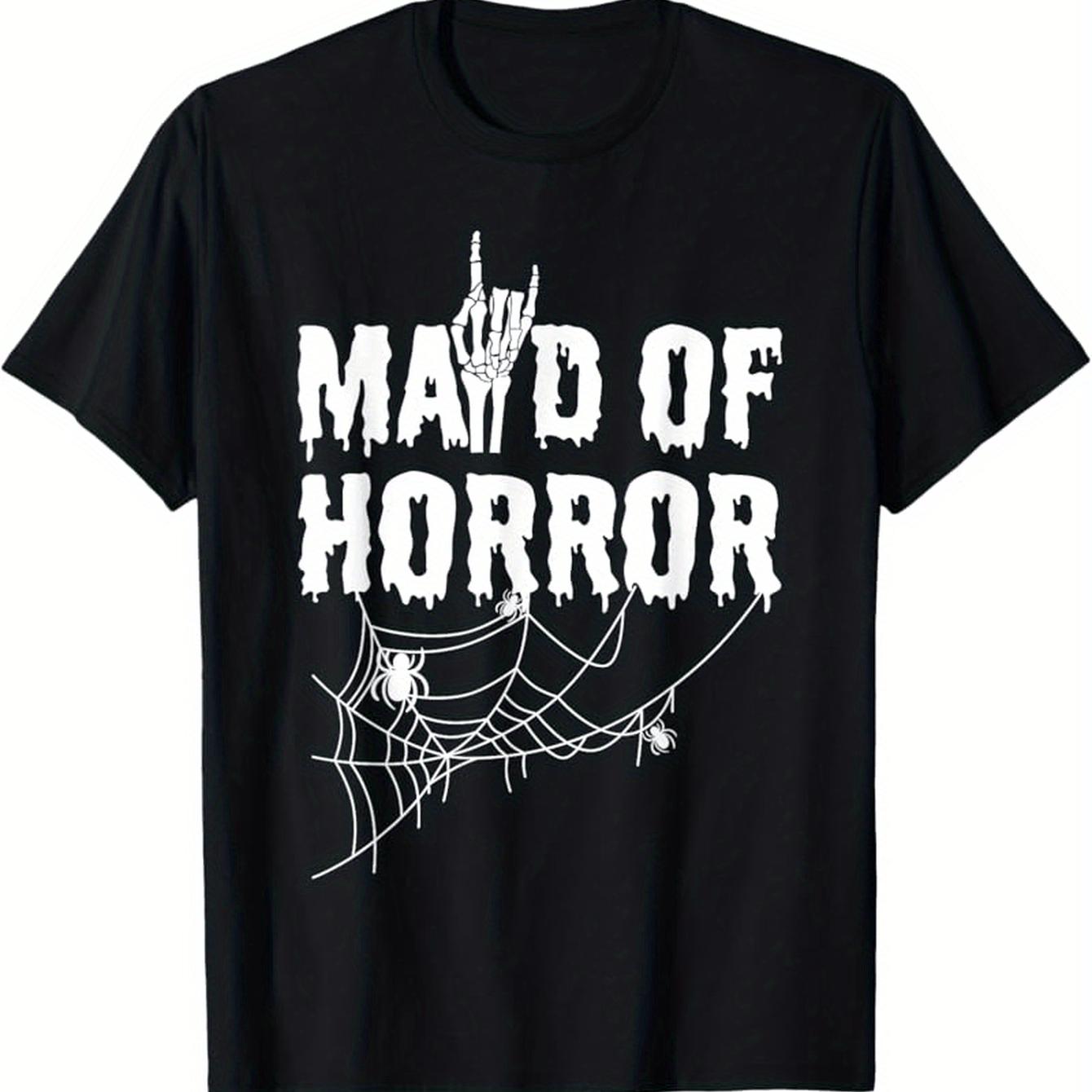 MenS Gothic Horror Bride Bridesmaid TShirt Maid of Horror Print with Bats Spooky Castle Design Black White Casual S