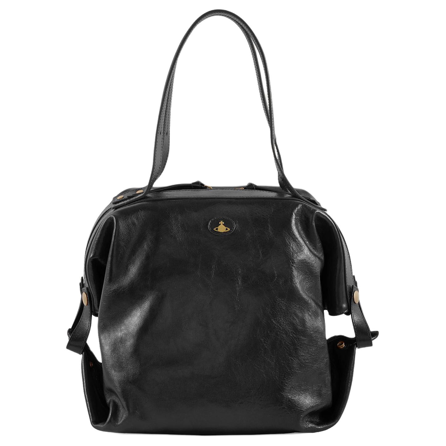 

VIVIENNE WESTWOOD Mara Double Zipper Design Saturn Metal Patch Leather Tote Bag Large Unisex Tote Bag Black 47010004UL0067BLACK Basic Set (Bag+Dust Bag)