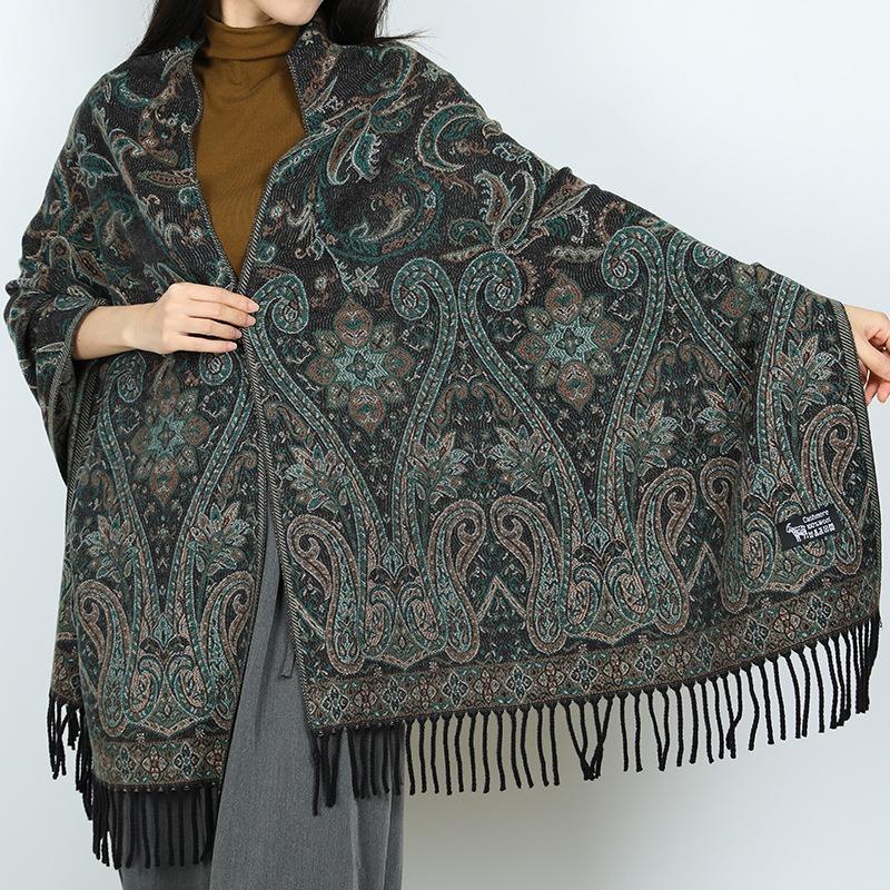 Vintage shawl, jacquard, cashew, fringed scarf, women's outdoor travel, outdoor decoration, dual-use