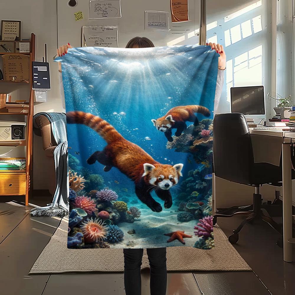 1PC Floral Water Scene Print FlAannel Blanket, High quality Comfortable for All Seasons, Home Decor, Warmth and Comfort