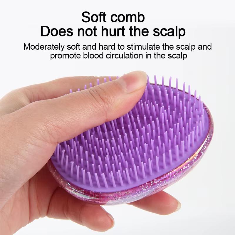 1pcs Mini Tangle Hair Comb Egg Shape Anti Static Soft Massage Hairbrush Glitter Travel Smoothing Brush Hair Styling Tools