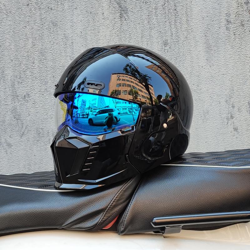 Căști de motocicletă ORZ Cască integrală deschisă 3/4 pentru bărbați Vizieră dublă cu protecție solară internă colorată Omologat DOT