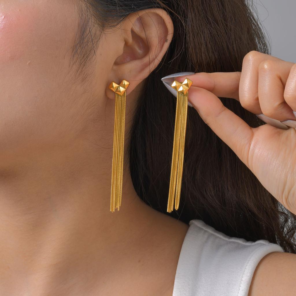 Stainless Steel Heart Long Tassel Drop Dangle Earring for Women, Prom Party Accessorie