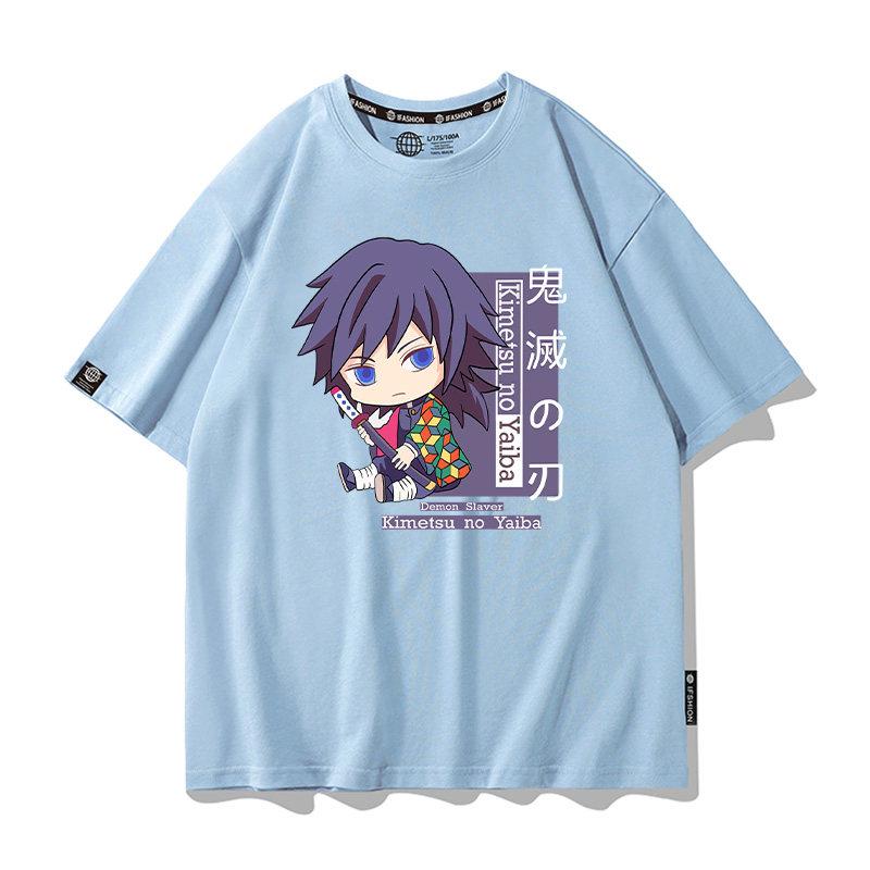 Summer Cartoon Ghost Killing Blade Summer Anime Cotton Cartoon Printing New Unisexs and Womens Casual Round Neck Short Sleeve