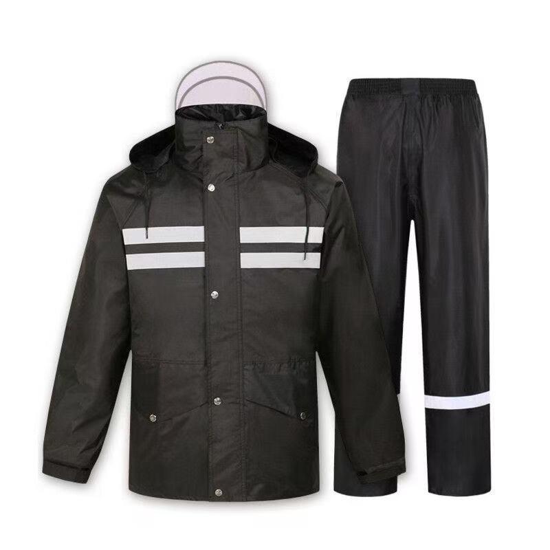Herren Doppel-Lagen Schwarzer Regenmantel & Hose Set für Pendeln & Arbeit