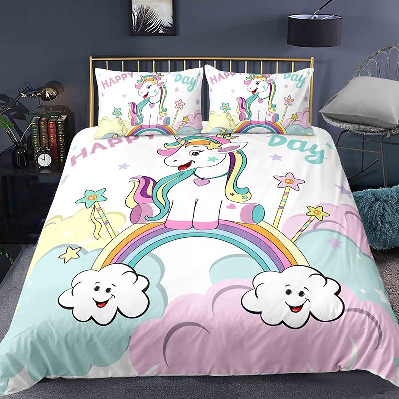 

Милый комплект пододеяльников с рисунком единорога и наволочкой размера Queen King Size, 2/3 шт., постельное белье для детей, комплект постельного белья из полиэстера для взрослых EU single(135x200cm)
